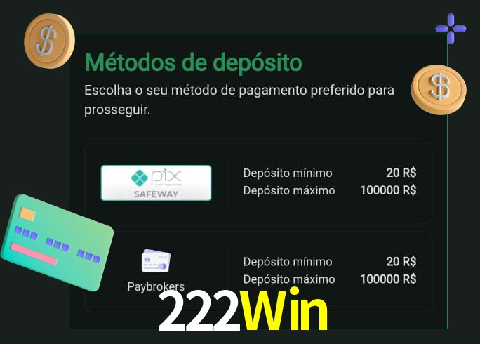 O cassino 222Win oferece uma grande variedade de métodos de pagamento